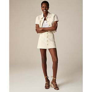 J. Crew Textured denim mini skirt in ecru Gold Buttons 26 NWOT